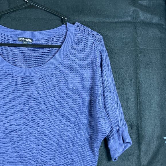 Express Womens Sweater Purple Crew Neck Open Weave Knit Dolman Sleeve Sheer M - Picture 5 of 13